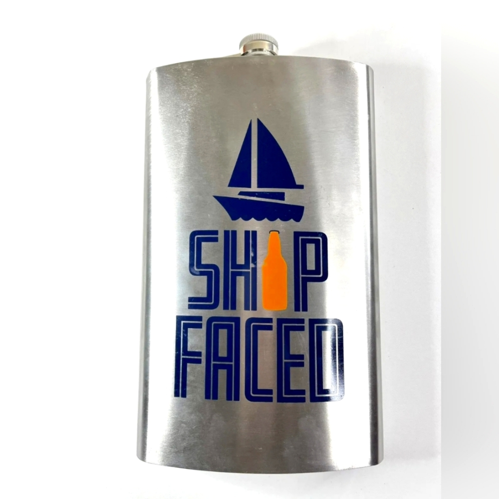 Ship Faced Stainless Steel Oversize Flask 64 OZ